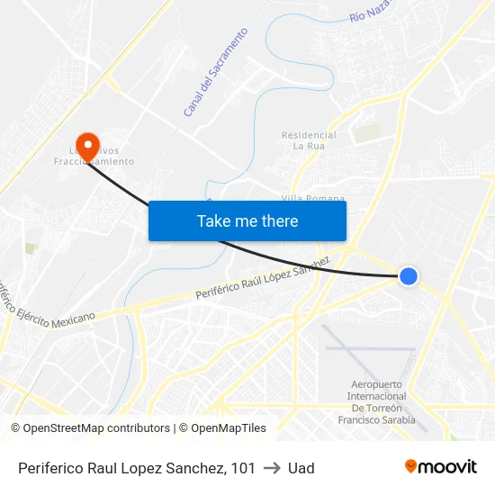 Periferico Raul Lopez Sanchez, 101 to Uad map