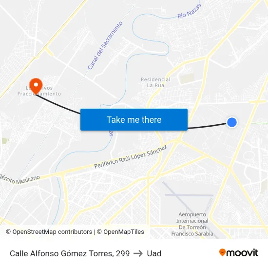 Calle Alfonso Gómez Torres, 299 to Uad map