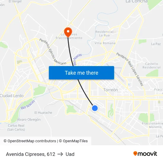 Avenida Cipreses, 612 to Uad map