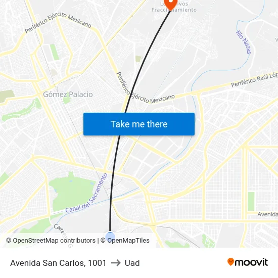 Avenida San Carlos, 1001 to Uad map