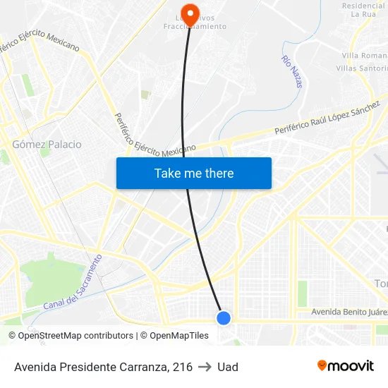 Avenida Presidente Carranza, 216 to Uad map