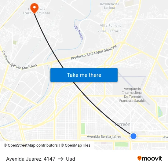 Avenida Juarez, 4147 to Uad map