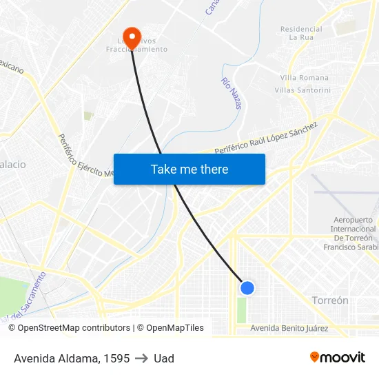 Avenida Aldama, 1595 to Uad map