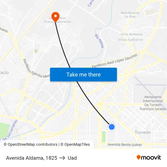 Avenida Aldama, 1825 to Uad map
