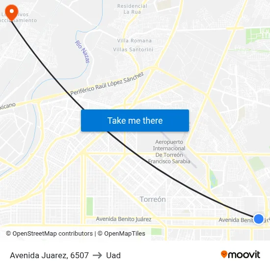 Avenida Juarez, 6507 to Uad map