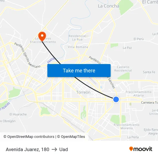Avenida Juarez, 180 to Uad map