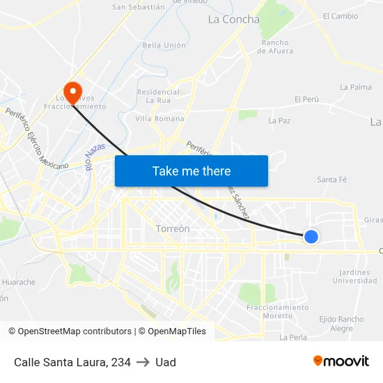 Calle Santa Laura, 234 to Uad map