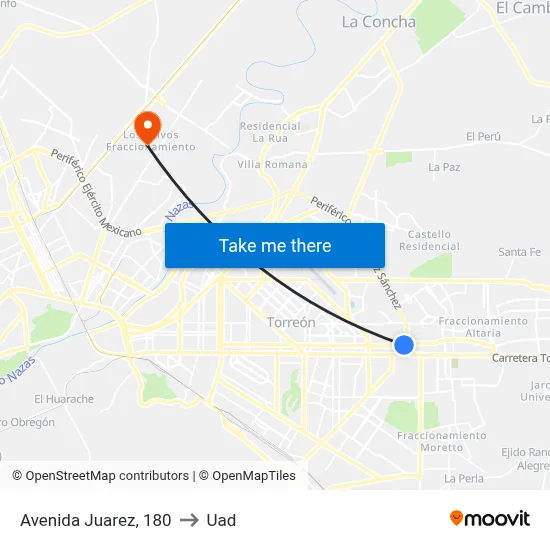 Avenida Juarez, 180 to Uad map