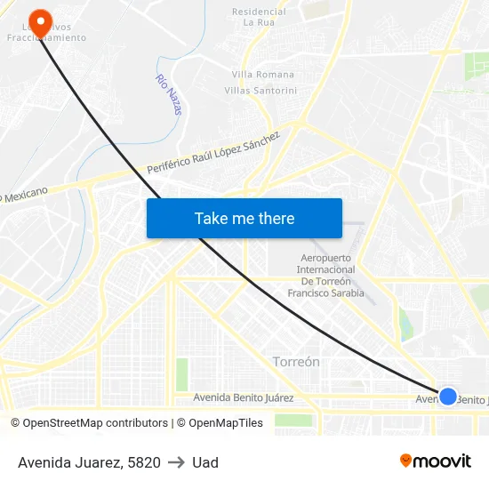 Avenida Juarez, 5820 to Uad map