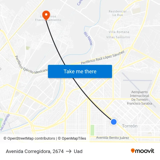 Avenida Corregidora, 2674 to Uad map