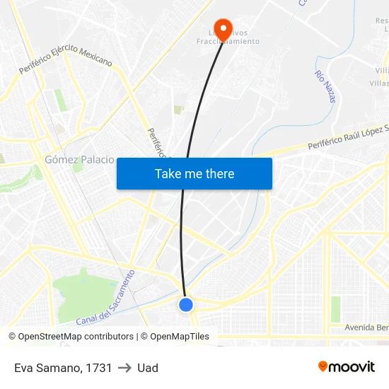 Eva Samano, 1731 to Uad map
