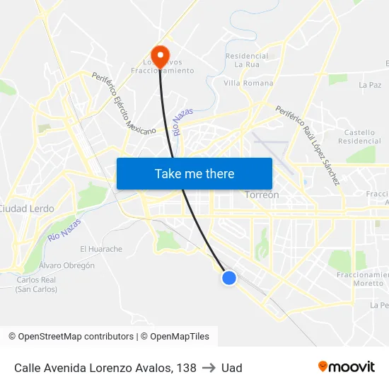 Calle Avenida Lorenzo Avalos, 138 to Uad map