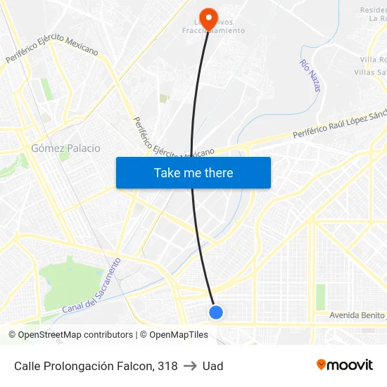 Calle Prolongación Falcon, 318 to Uad map