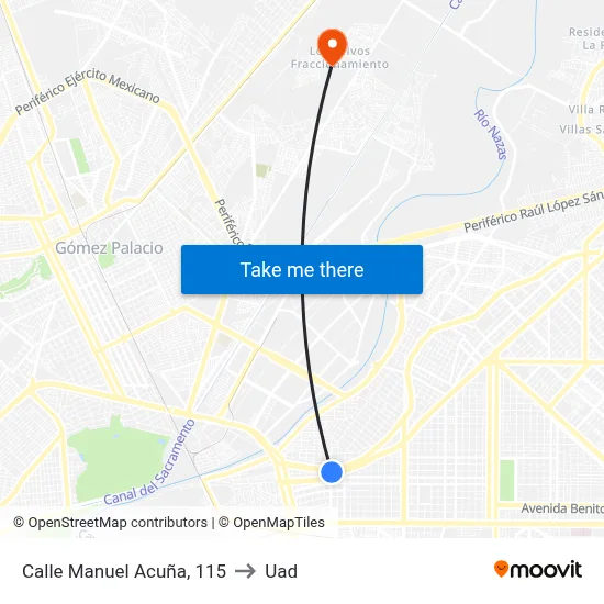 Calle Manuel Acuña, 115 to Uad map
