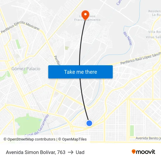 Avenida Simon Bolívar, 763 to Uad map