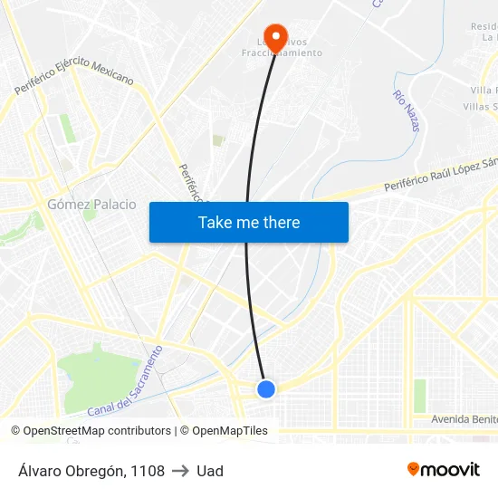 Álvaro Obregón, 1108 to Uad map