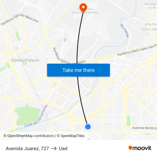 Avenida Juarez, 727 to Uad map