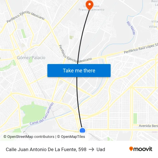 Calle Juan Antonio De La Fuente, 598 to Uad map