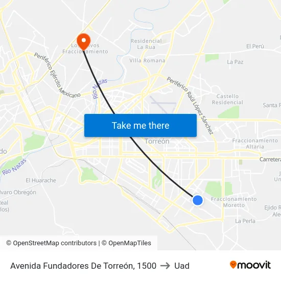 Avenida Fundadores De Torreón, 1500 to Uad map