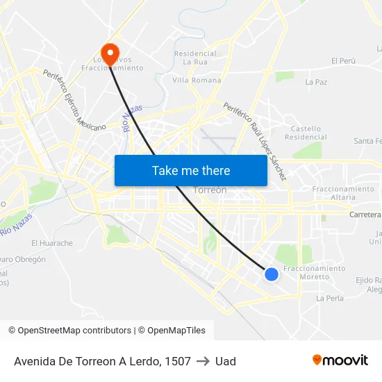 Avenida De Torreon A Lerdo, 1507 to Uad map