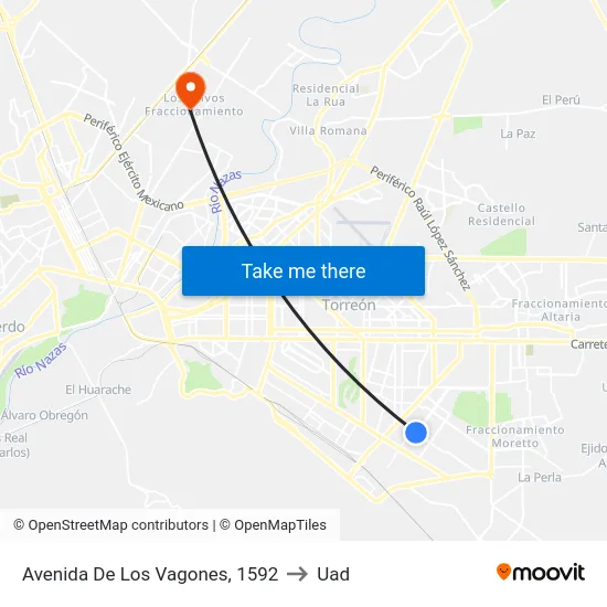 Avenida De Los Vagones, 1592 to Uad map