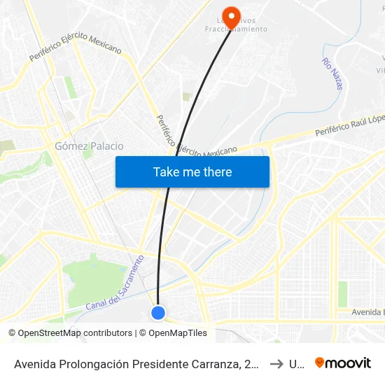 Avenida Prolongación Presidente Carranza, 2511 to Uad map