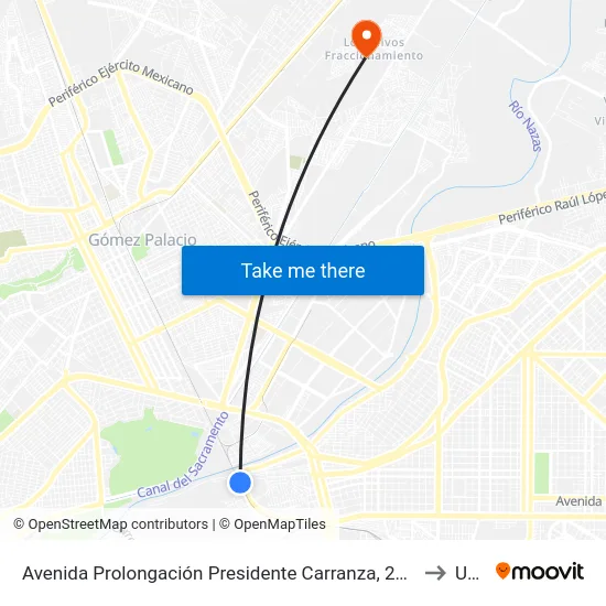 Avenida Prolongación Presidente Carranza, 2917 to Uad map