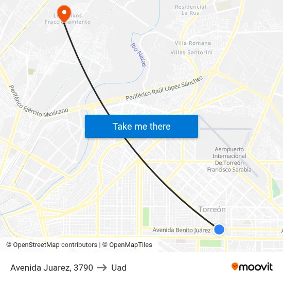 Avenida Juarez, 3790 to Uad map