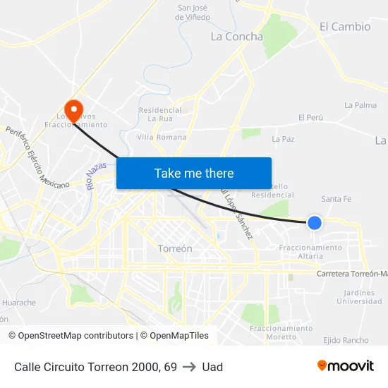 Calle Circuito Torreon 2000, 69 to Uad map