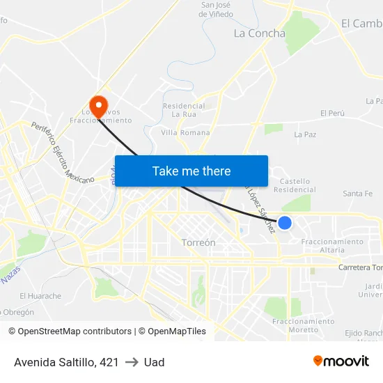 Avenida Saltillo, 421 to Uad map