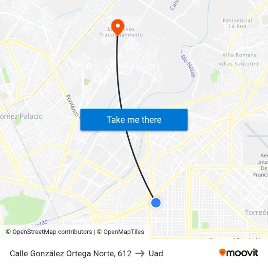 Calle González Ortega Norte, 612 to Uad map