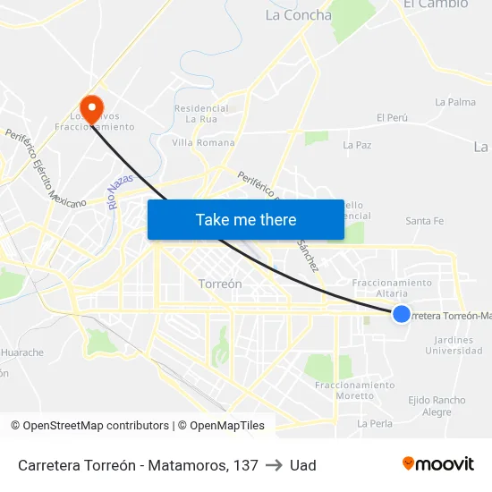 Carretera Torreón - Matamoros, 137 to Uad map