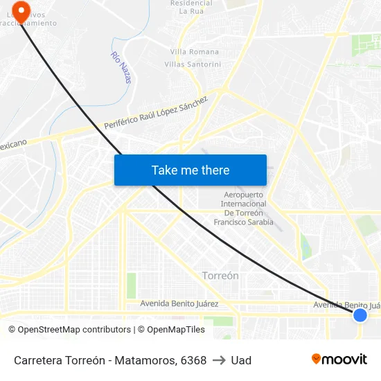 Carretera Torreón - Matamoros, 6368 to Uad map