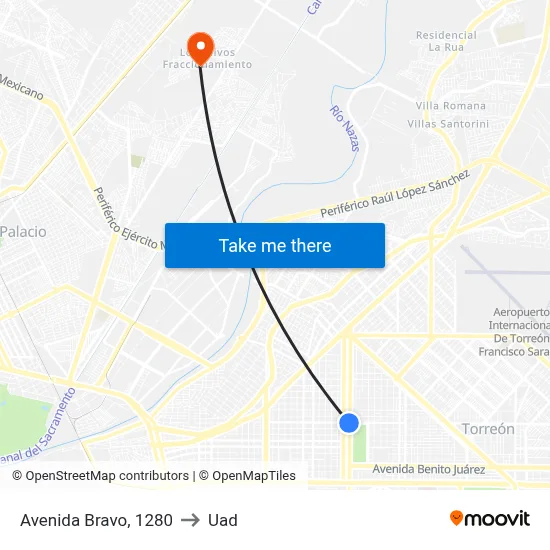 Avenida Bravo, 1280 to Uad map