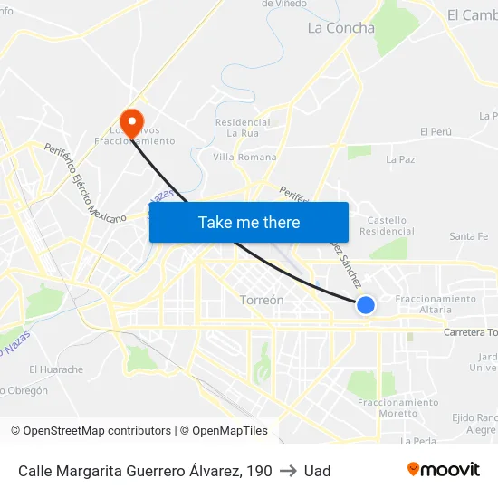 Calle Margarita Guerrero Álvarez, 190 to Uad map