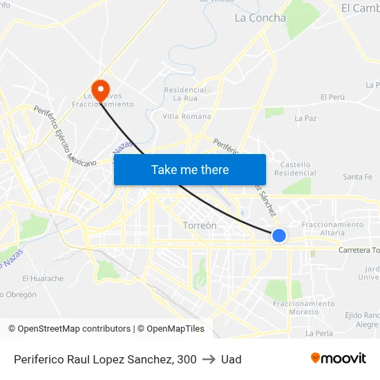 Periferico Raul Lopez Sanchez, 300 to Uad map