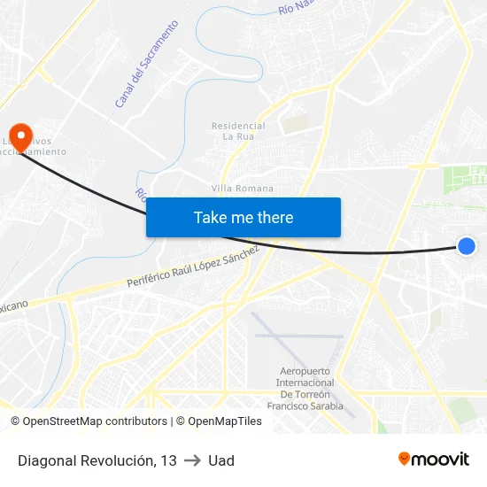 Diagonal Revolución, 13 to Uad map