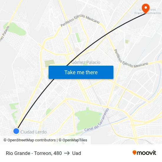 Rio Grande - Torreon, 480 to Uad map