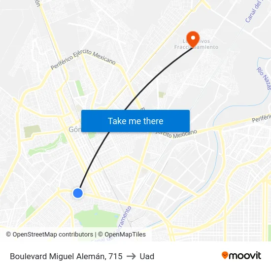 Boulevard Miguel Alemán, 715 to Uad map
