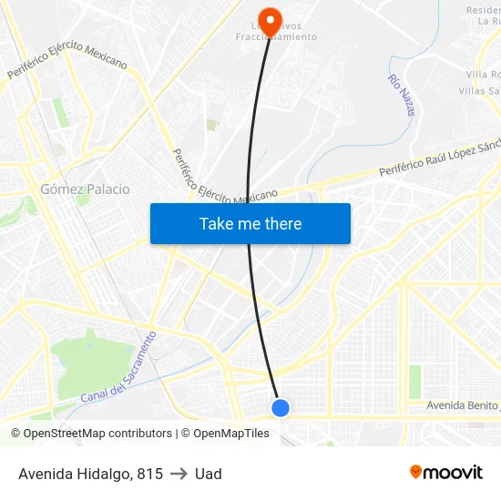 Avenida Hidalgo, 815 to Uad map