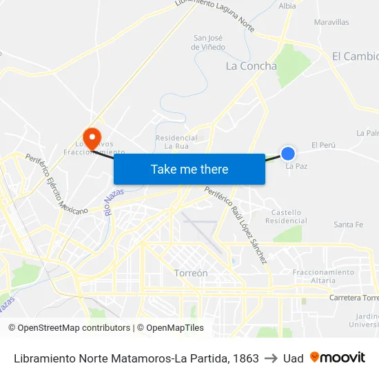 Libramiento Norte Matamoros-La Partida, 1863 to Uad map