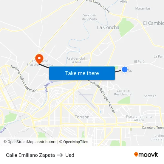 Calle Emiliano Zapata to Uad map