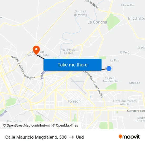 Calle Mauricio Magdaleno, 500 to Uad map