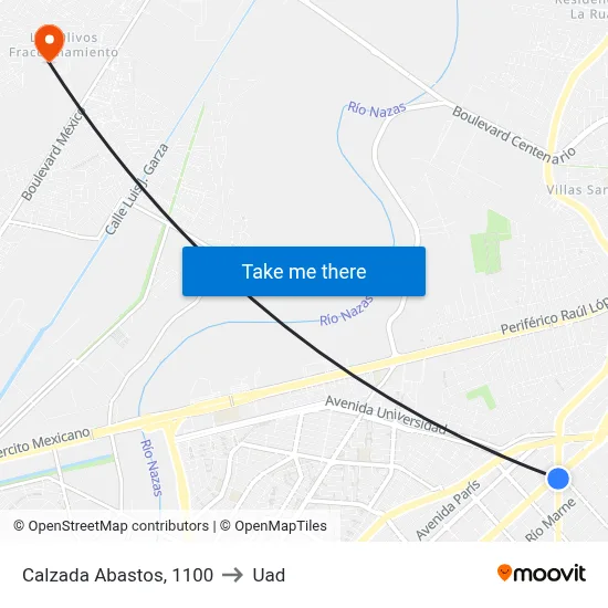Calzada Abastos, 1100 to Uad map