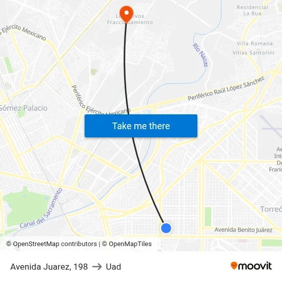 Avenida Juarez, 198 to Uad map