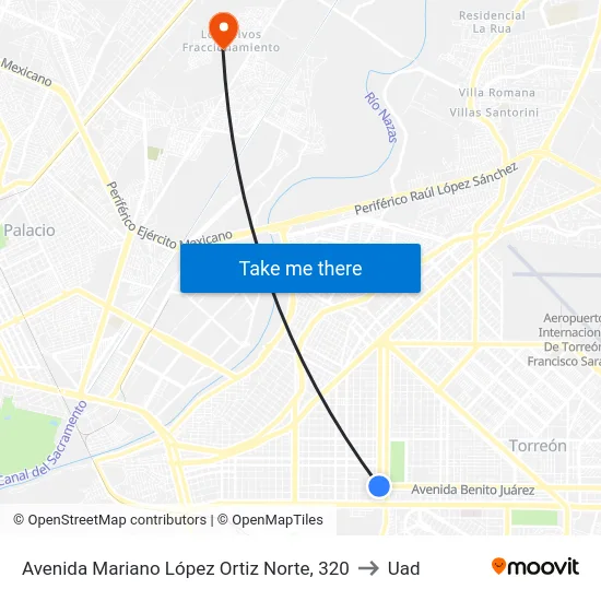 Avenida Mariano López Ortiz Norte, 320 to Uad map