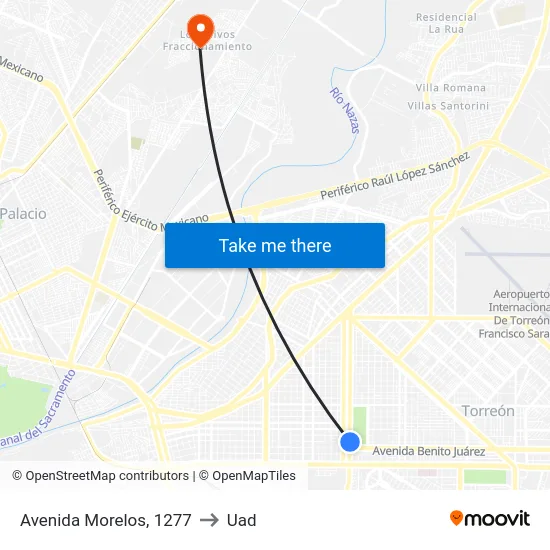 Avenida Morelos, 1277 to Uad map