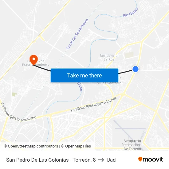 San Pedro De Las Colonias - Torreón, 8 to Uad map