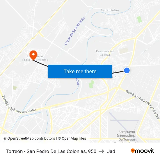 Torreón - San Pedro De Las Colonias, 950 to Uad map