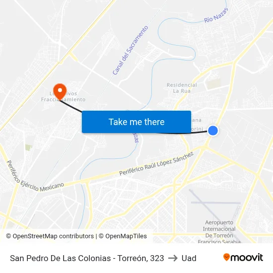 San Pedro De Las Colonias - Torreón, 323 to Uad map